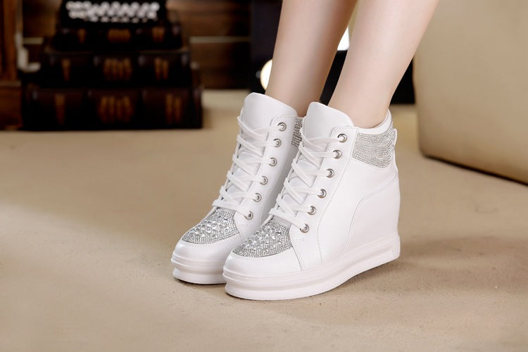 Women's Rhinestone High-Top Wedge Sneakers – Platform Canvas Shoes