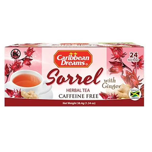 Caribbean Dreams Jamaican Sorrel & Ginger Tea, 24 Tea Bags – Pack of 3 | Authentic Caribbean Herbal Tea