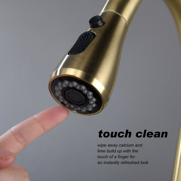 Brushed Gold Kitchen Faucet with Pull-Down Sprayer | Single Handle High Arc 360° Swivel Spout | 3-Spray Modes