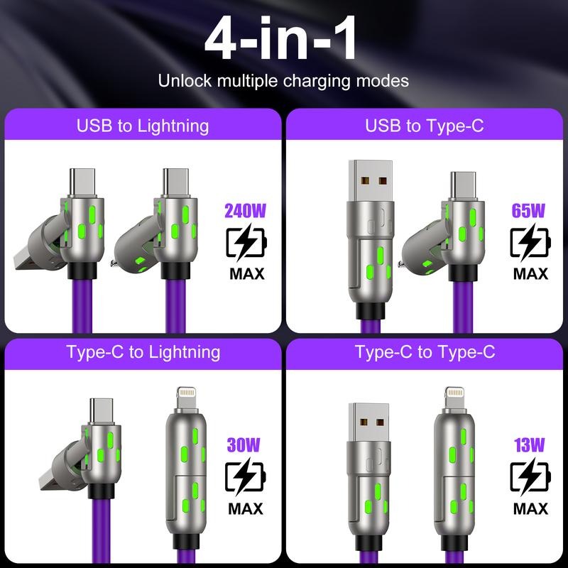 4-in-1 Universal Fast Charging Cable - Multi-Device Charger for iPhone, Android & USB-C