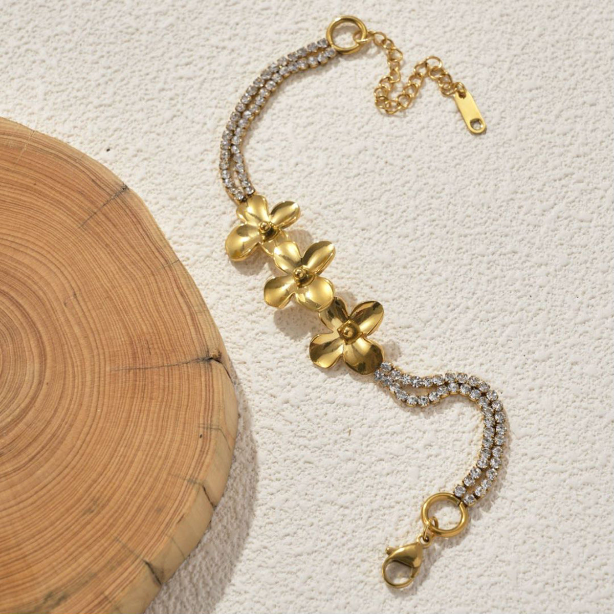 18K Gold Plated Flower Bracelet for Women – Adjustable Stainless Steel Bangle