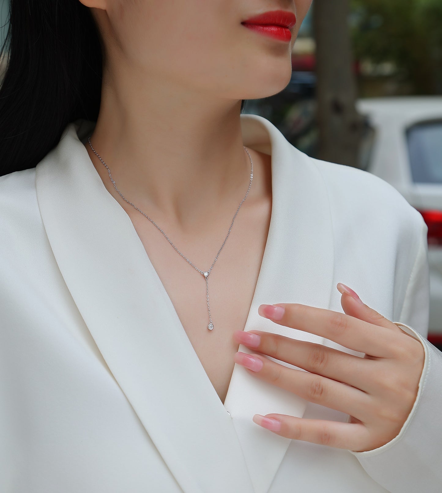 Moissanite Tassel Pendant Necklace Set | S925 Sterling Silver & Platinum Plated