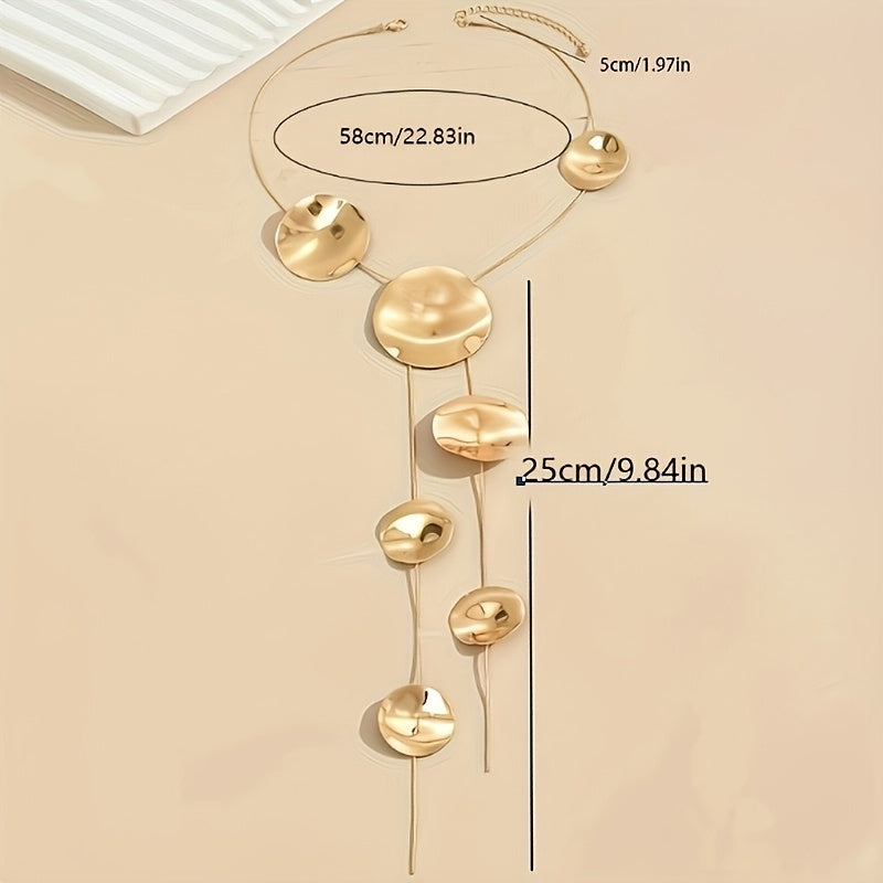Layered Disc Necklace for Women | Adjustable Textured Metal Pendant