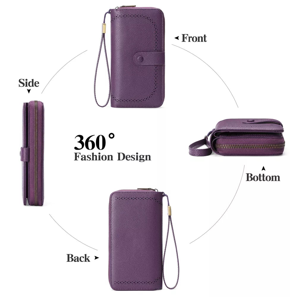 Leather Long Wallet – Slim PU Bifold for Women