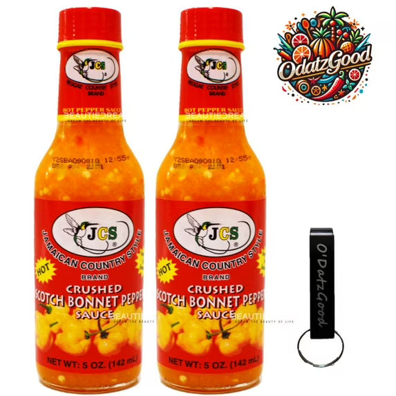 JCS Crushed Scotch Bonnet Pepper Sauce, 5 oz (142ml) – Pack of 2, Packaged w/ ODatzGood