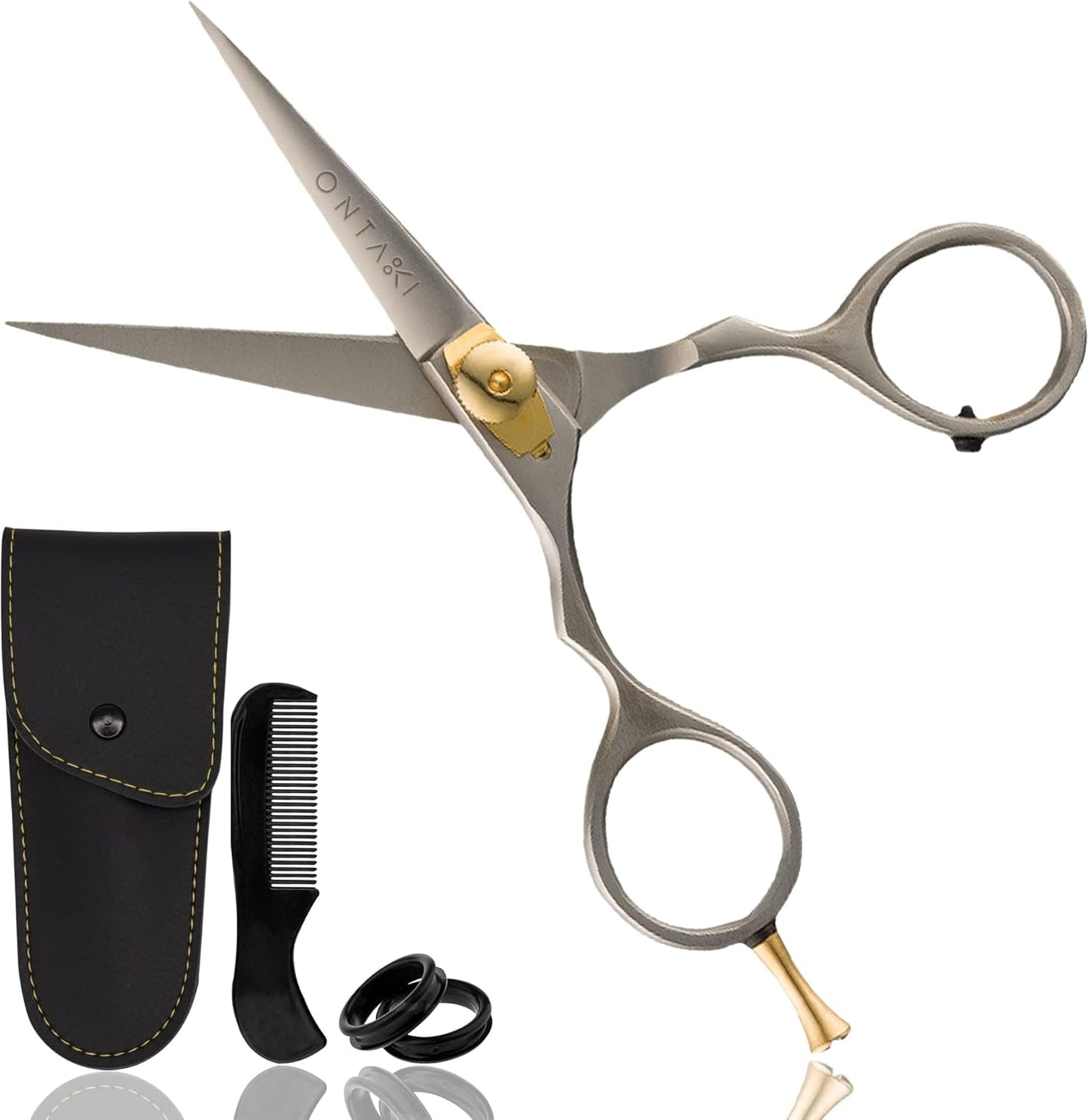 Premium Hand Forged Japanese Steel Hair Beard Mustache Scissors Cut Trim Groom Facial Hair Bangs (Black - 5.5")