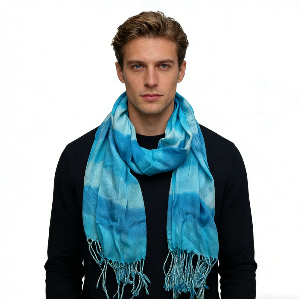 Turquoise Watercolor Scarf for Women & Men - Lightweight 67x24 Inch Wrap