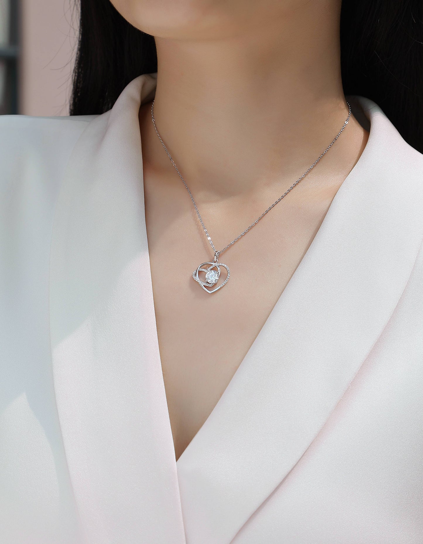 Heart To Heart Moissanite Necklace | 1 Carat Diamond Pendant | S925 Sterling Silver