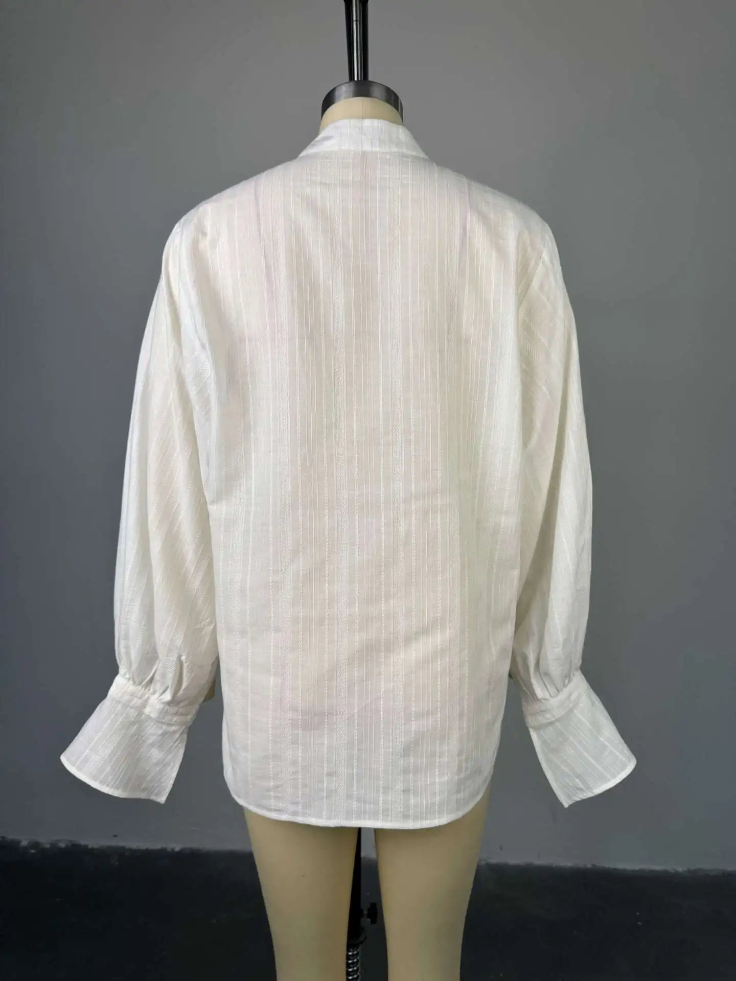 Jadoutin Women's Oversized Cotton Blouse – Puff Sleeve Stand Collar Casual Shirt