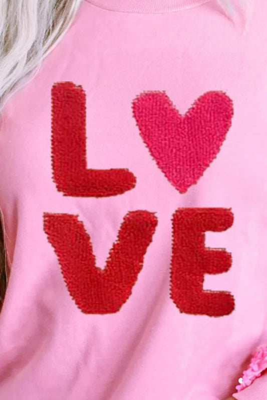 LOVE Sequin Sweatshirt - Cozy Dropped Shoulder Pullover for Women