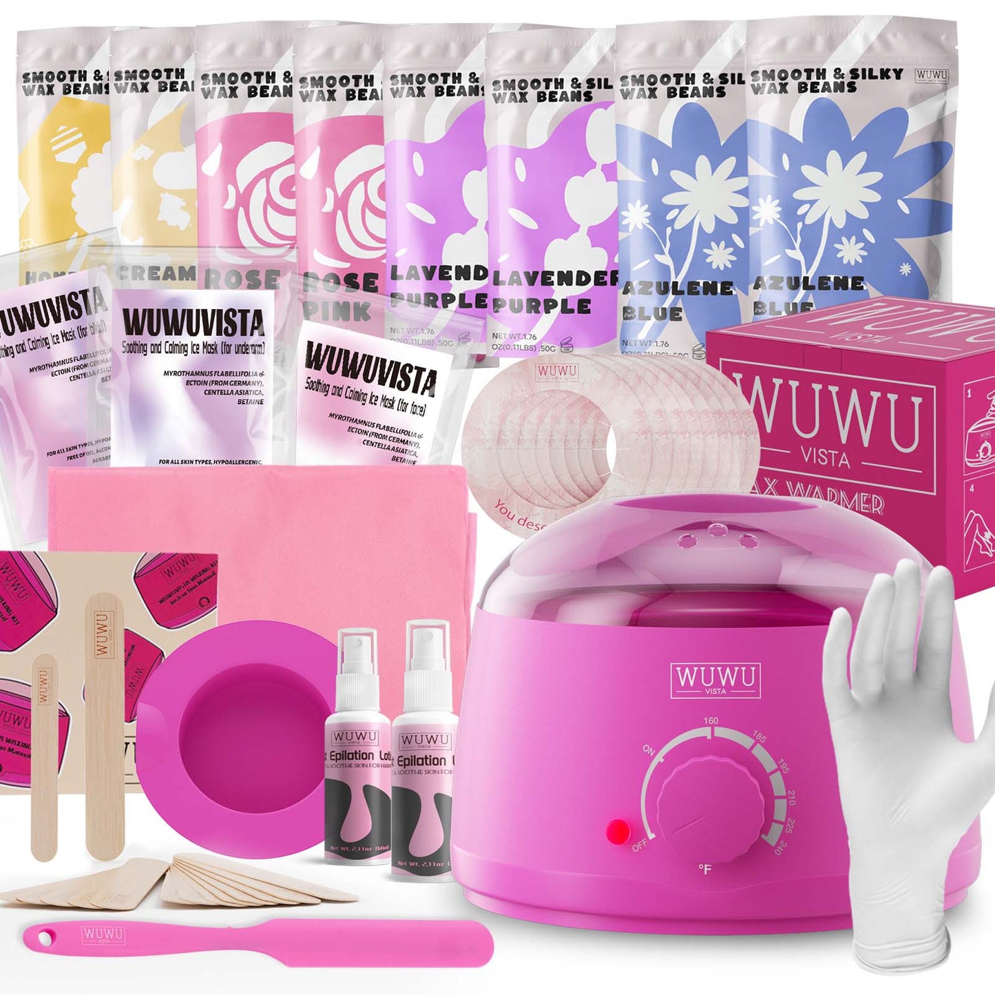 Professional Waxing Kit with Warmer - 79 Piece Hair Removal Set for Face, Body & Bikini