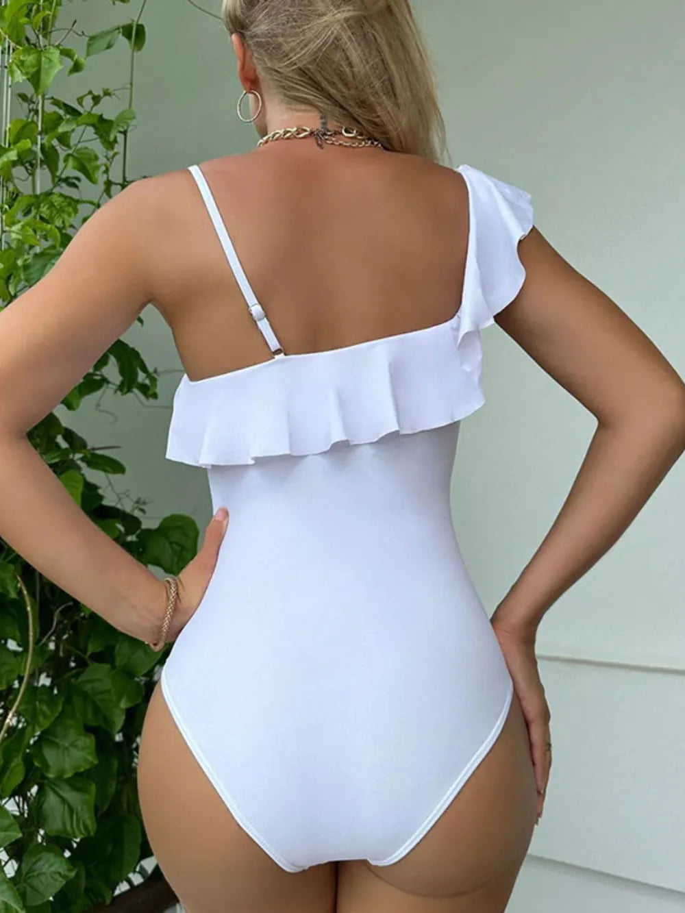 Asymmetrical Ruffled One-Piece Swimsuit | Removable Padding