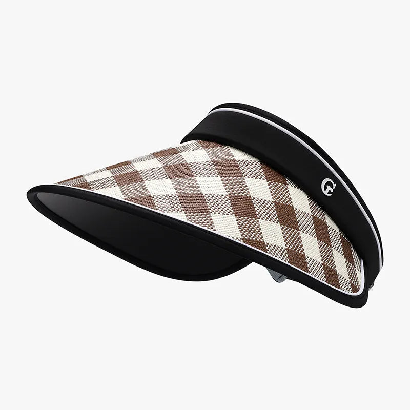 Women's Plaid Sun Hat – Natural Grass Wide Brim, Adjustable & Eco-Friendly