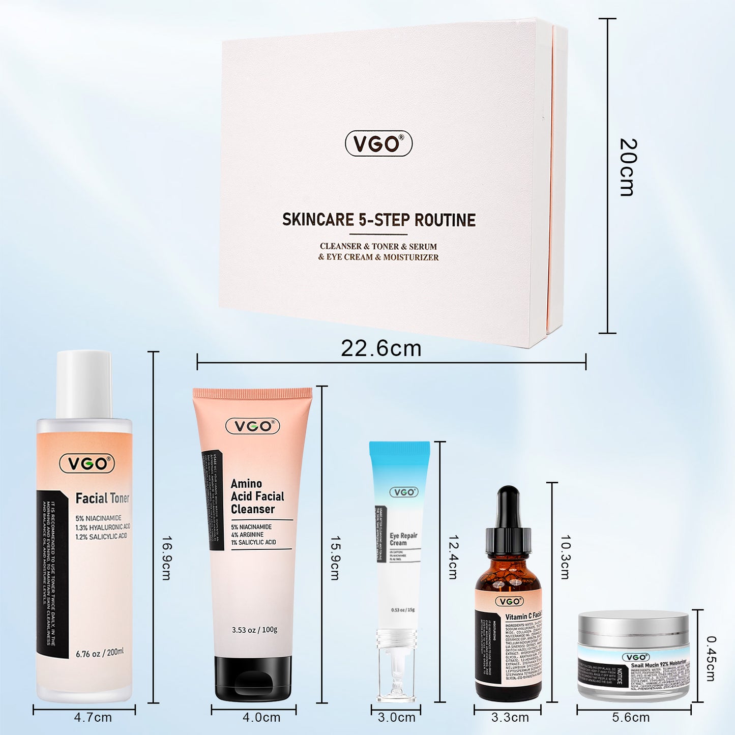 5-Step Anti-Aging Skincare Set | Vitamin C Brightening & Snail Mucin Repair System