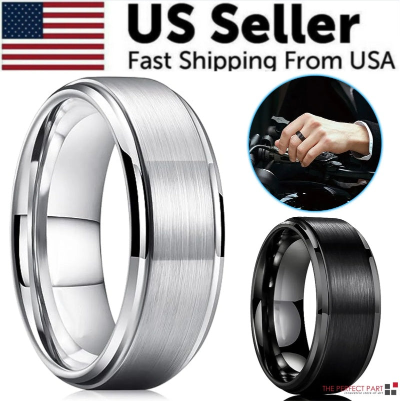 Brushed Tungsten Carbide Wedding Band for Men - Classic Silver Finish Ring