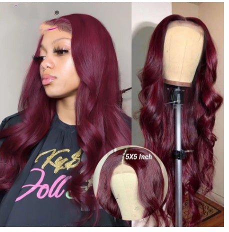 Wine Red Mid-Length Curly Wig - Heat Resistant Burgundy
