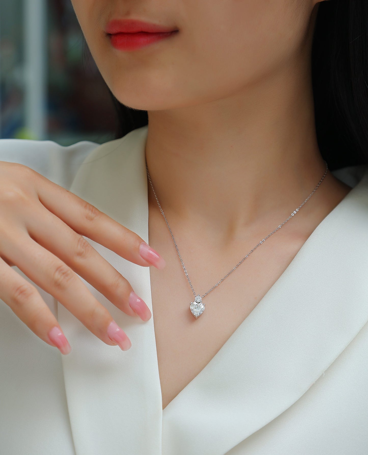 Heart Moissanite Pendant Necklace | S925 Sterling Silver, Platinum Plated