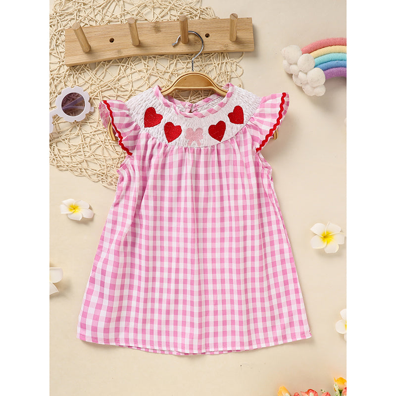 Baby Girl Valentine's Day Dress - Pink Plaid Smocked Dress with Heart Embroidery
