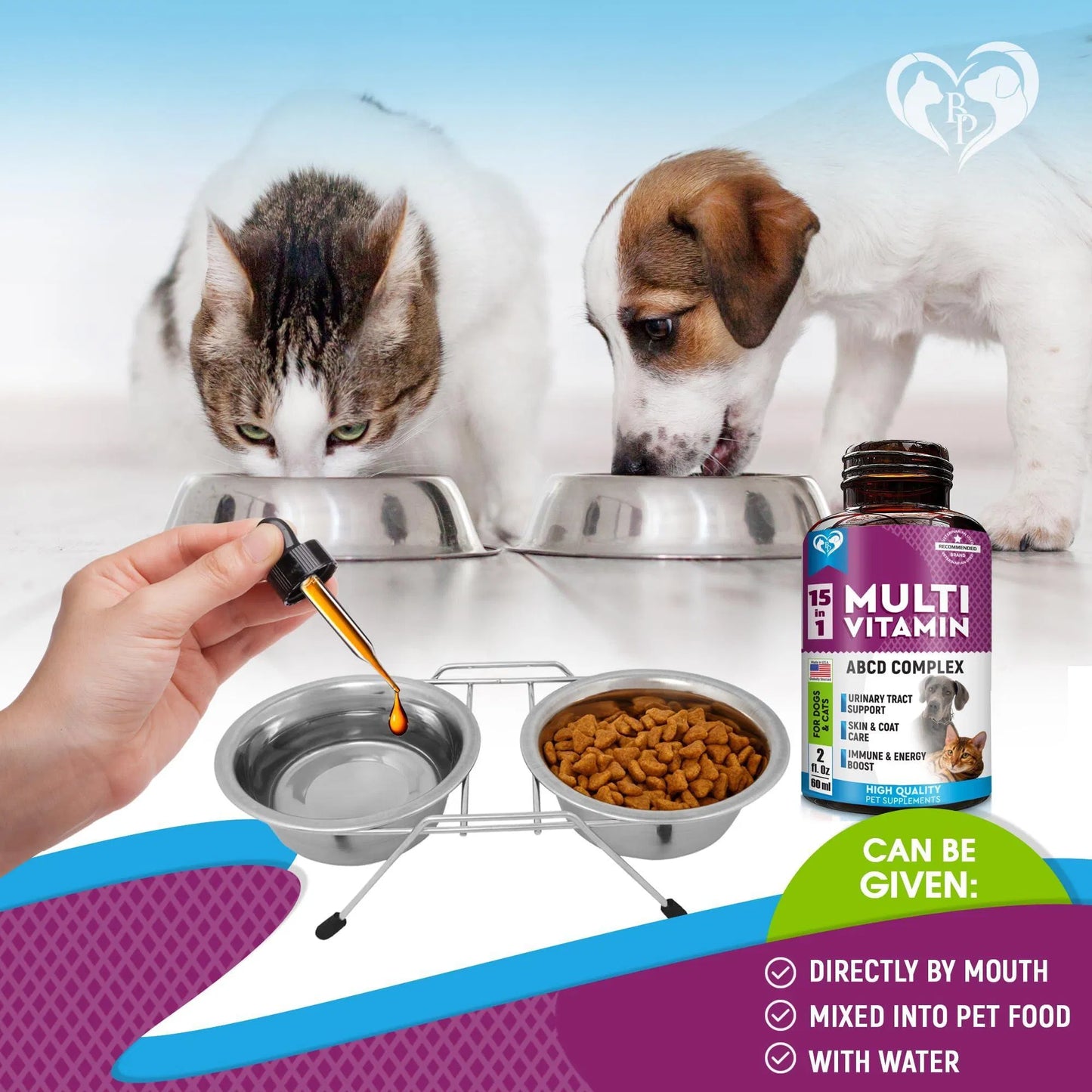 Pet Multivitamin Liquid - 15-in-1 Joint, Urinary & Skin Support for Dogs & Cats
