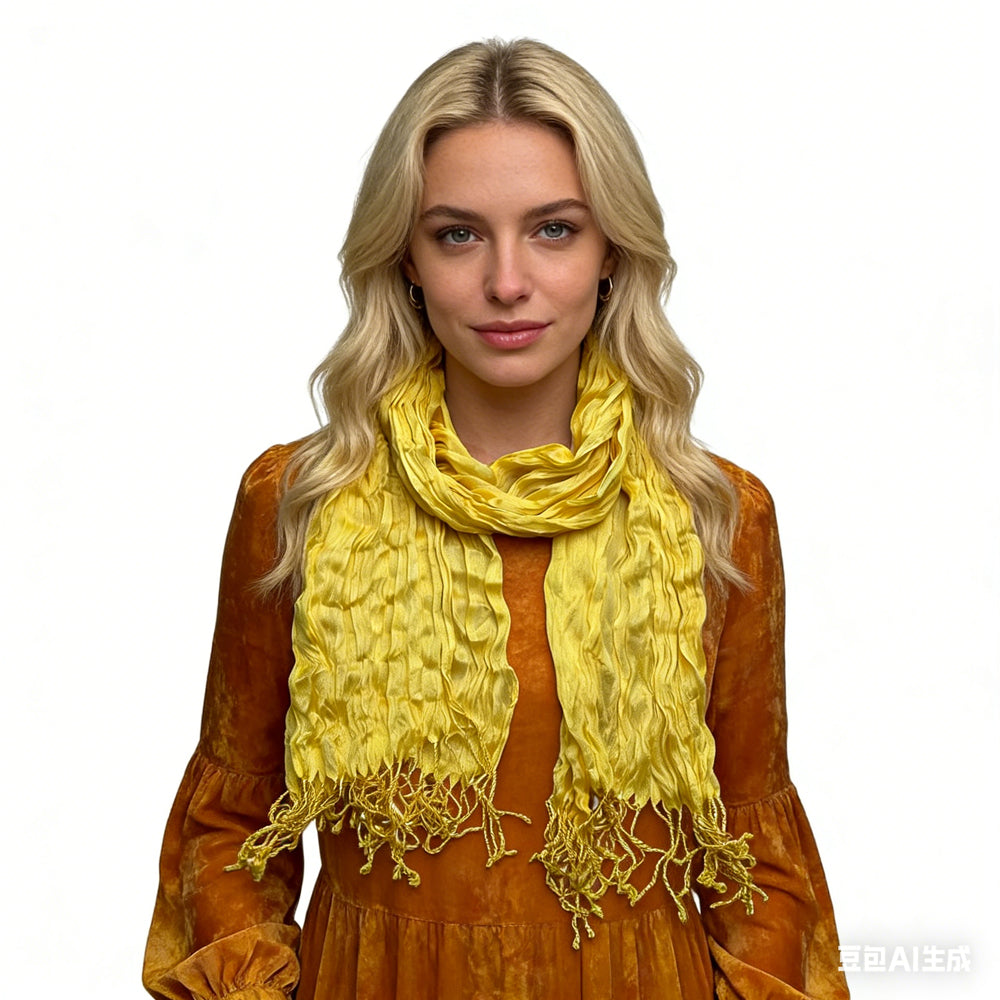 Sunshine Yellow Crinkle Scarf for Women & Men - Lightweight Summer Beach Wrap 67"x24"