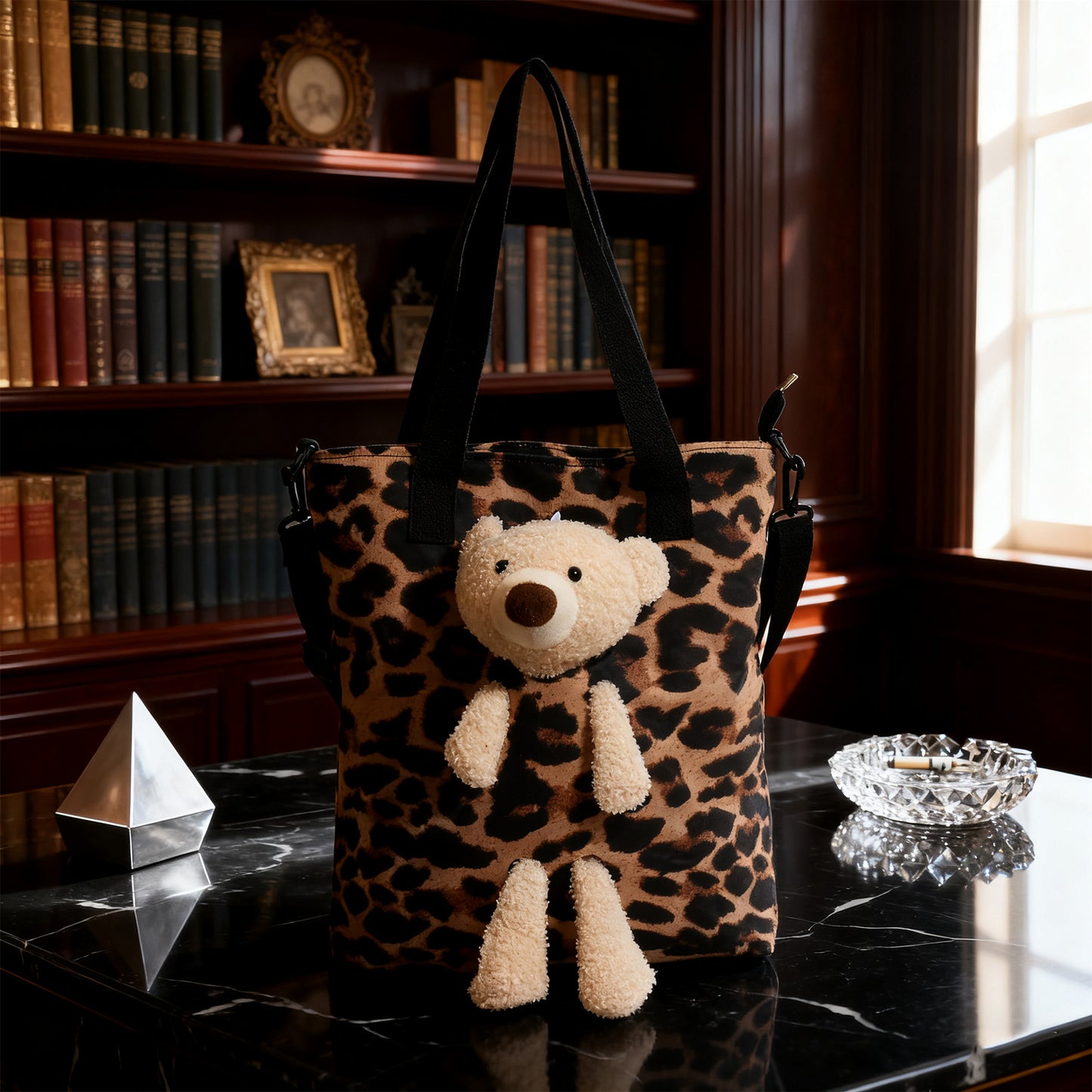Bear Tote Bag - Large Canvas Shoulder Bag for Women | Cute Animal Print Handbag