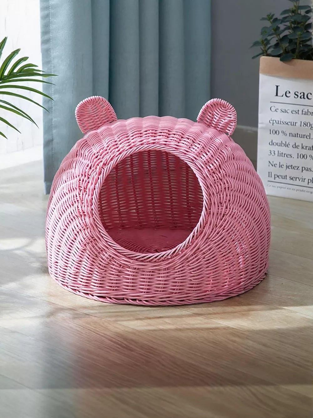 Rattan Pet Nest – Semi-Enclosed Washable Cat Bed