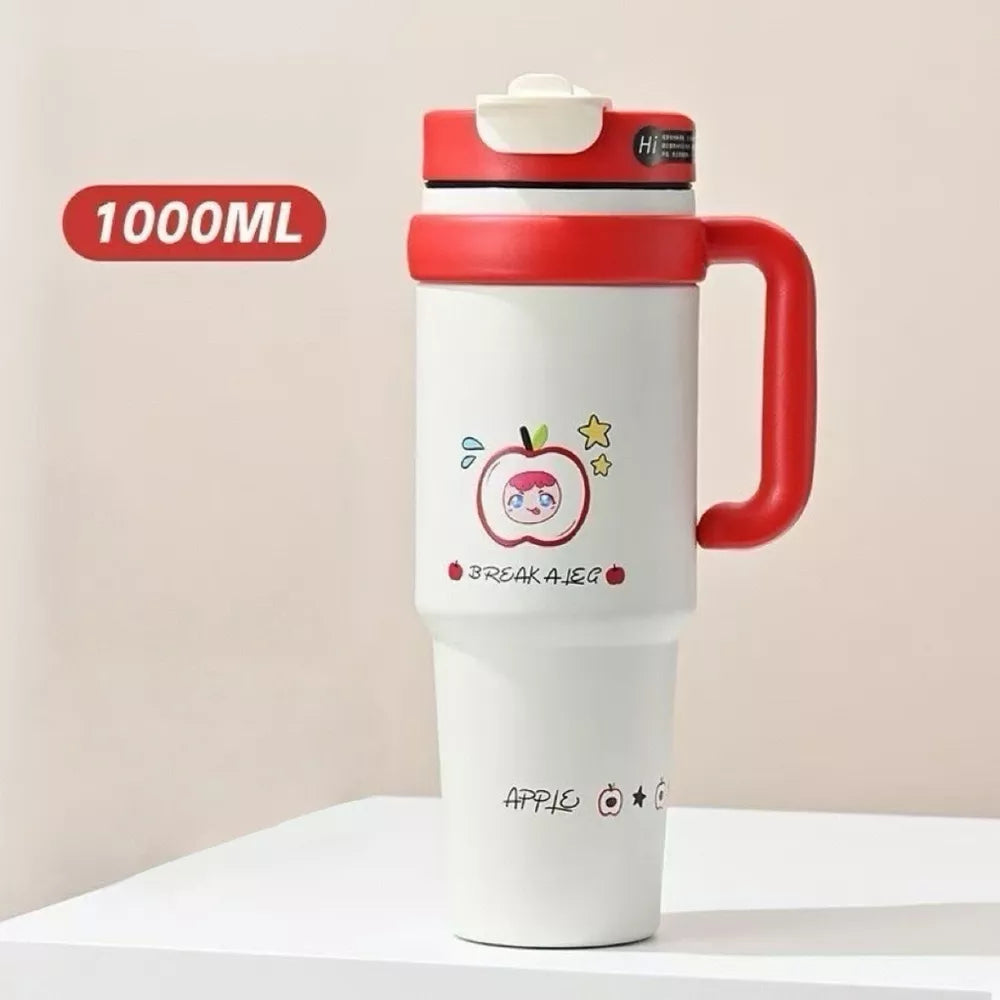 1000ml Large Capacity Water Bottle with Straw | Stainless Steel Insulated Tumbler | 34oz