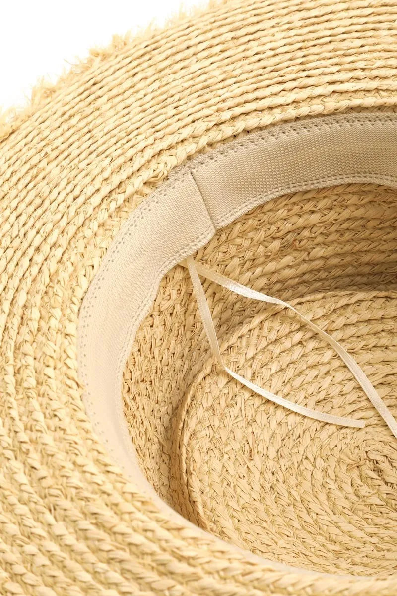 Women's Basket Weave Straw Sun Hat – Wide Brim, Adjustable & Beach-Chic | Fame Accessories