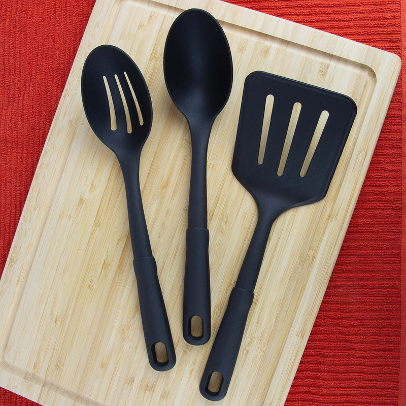 Mainstays 3-Piece Kitchen Utensil Set | Nylon Slotted Spatula, Slotted Spoon & Solid Spoon | Heat Resistant to 450°F
