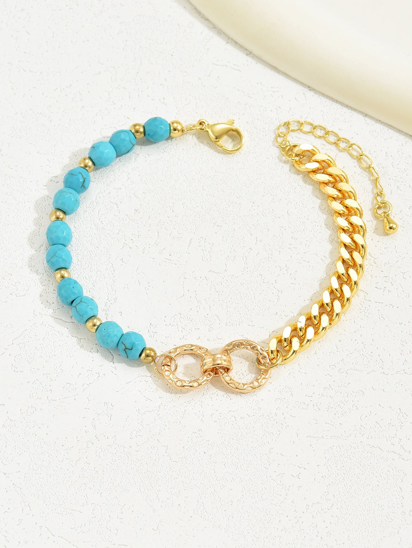 Turquoise Beaded Layered Bracelet – Boho Double Ring Chain Jewelry for Women