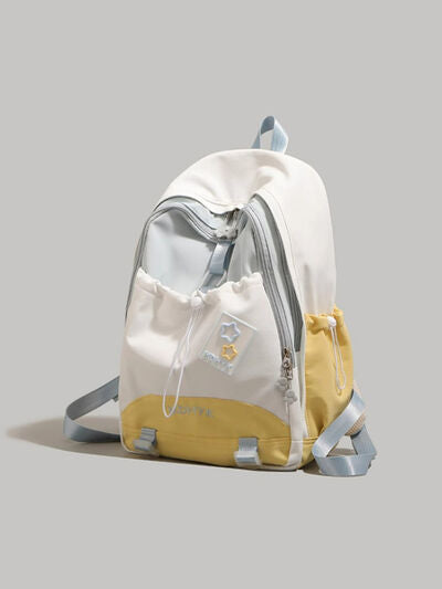 Color Block Drawstring Backpack Bag – Lightweight Nylon Daypack