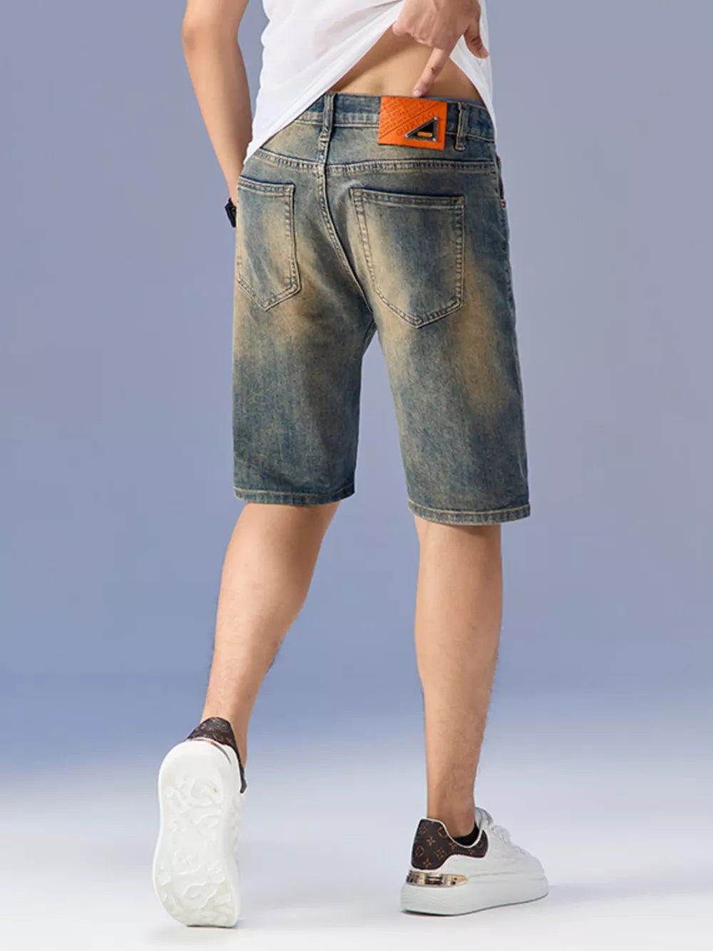 Men's Washed Denim Shorts – Classic Fit, Vintage Washed Finish