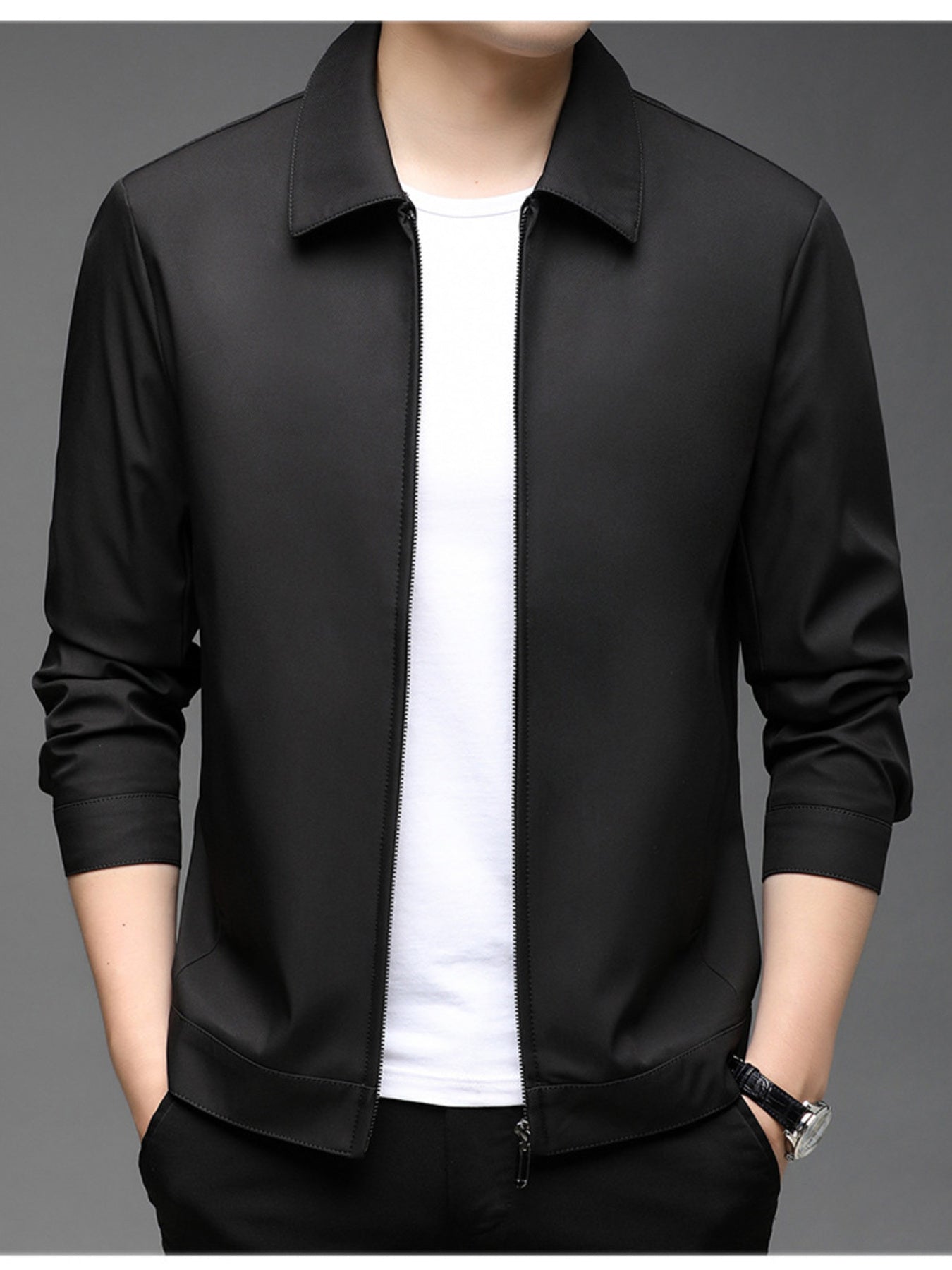 Men's Plus Size Zip-Up Jacket – 100% Polyester, Full Zip & Relaxed Fit