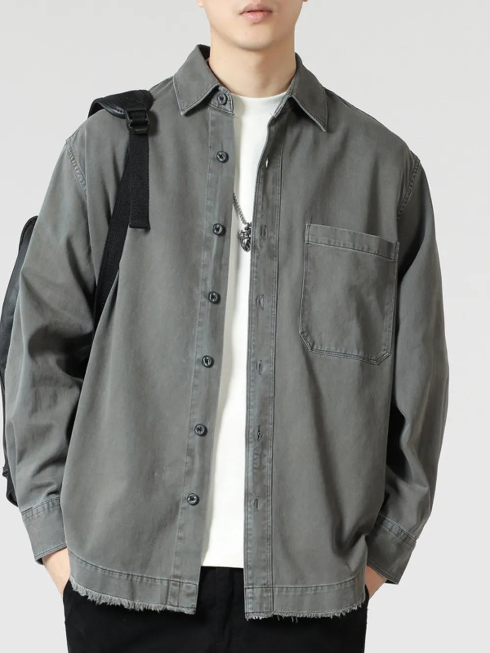 Men's Oversized Button-Up Long Sleeve Shirt – Soft Cotton Blend Casual Top