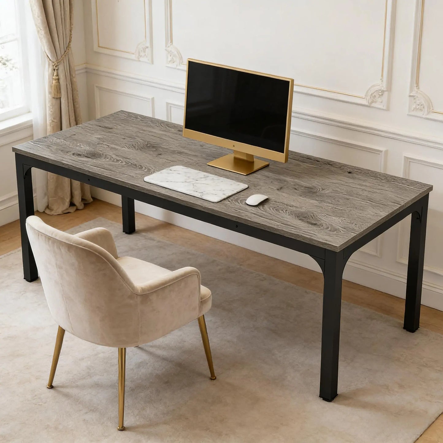 78.7" Large Executive Office Desk – Industrial Rectangle Computer Table with Heavy-Duty Iron Legs