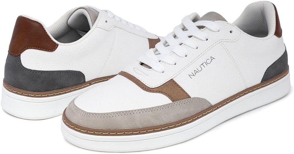 Nautica Men's Classic Low Top Sneakers – Faux Leather, Lace-Up & Rubber Outsole