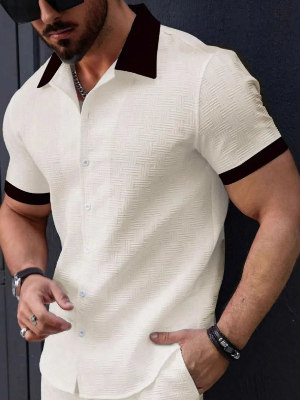 Men's Short Sleeve Button-Up Shirt – Lightweight 100% Polyester Casual Top