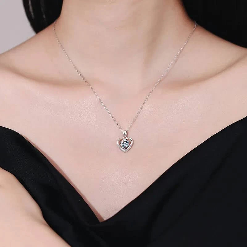 Moissanite Heart Pendant Necklace | 1-Carat Diamond-Like Brilliance | S925 Sterling Silver & Platinum Plated