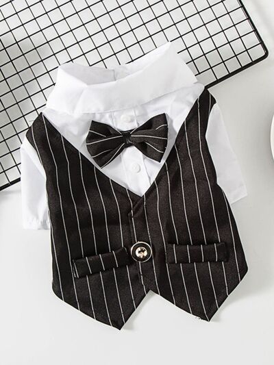Striped Bow Tie Pet Blazer | Dapper Polyester Jacket for Dogs & Cats