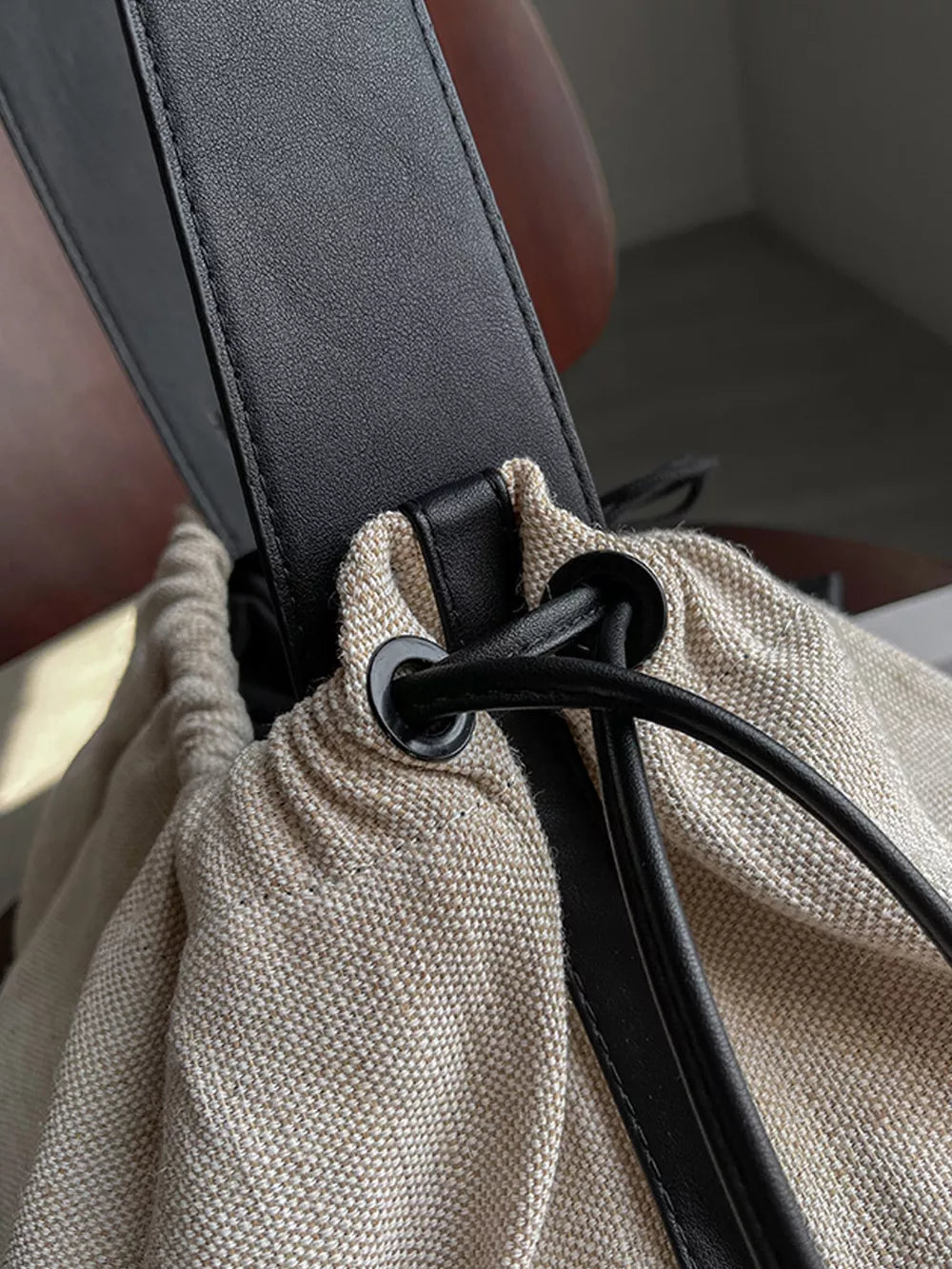 Drawstring Closure Handbag – Large Cotton Linen Shoulder Bag