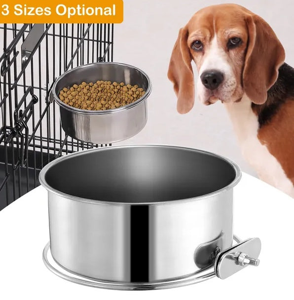 Stainless Steel Crate Bowl – Removable Hanging Feeder with Secure Clamp for Dogs & Cats, Medium