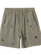 Men's Distressed Drawstring Shorts – Washed 100% Cotton Casual