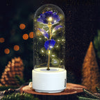 Enchanted Rose LED Light with Bluetooth Speaker - Romantic Glass Dome Night Light for Valentine's Day & Home Decor
