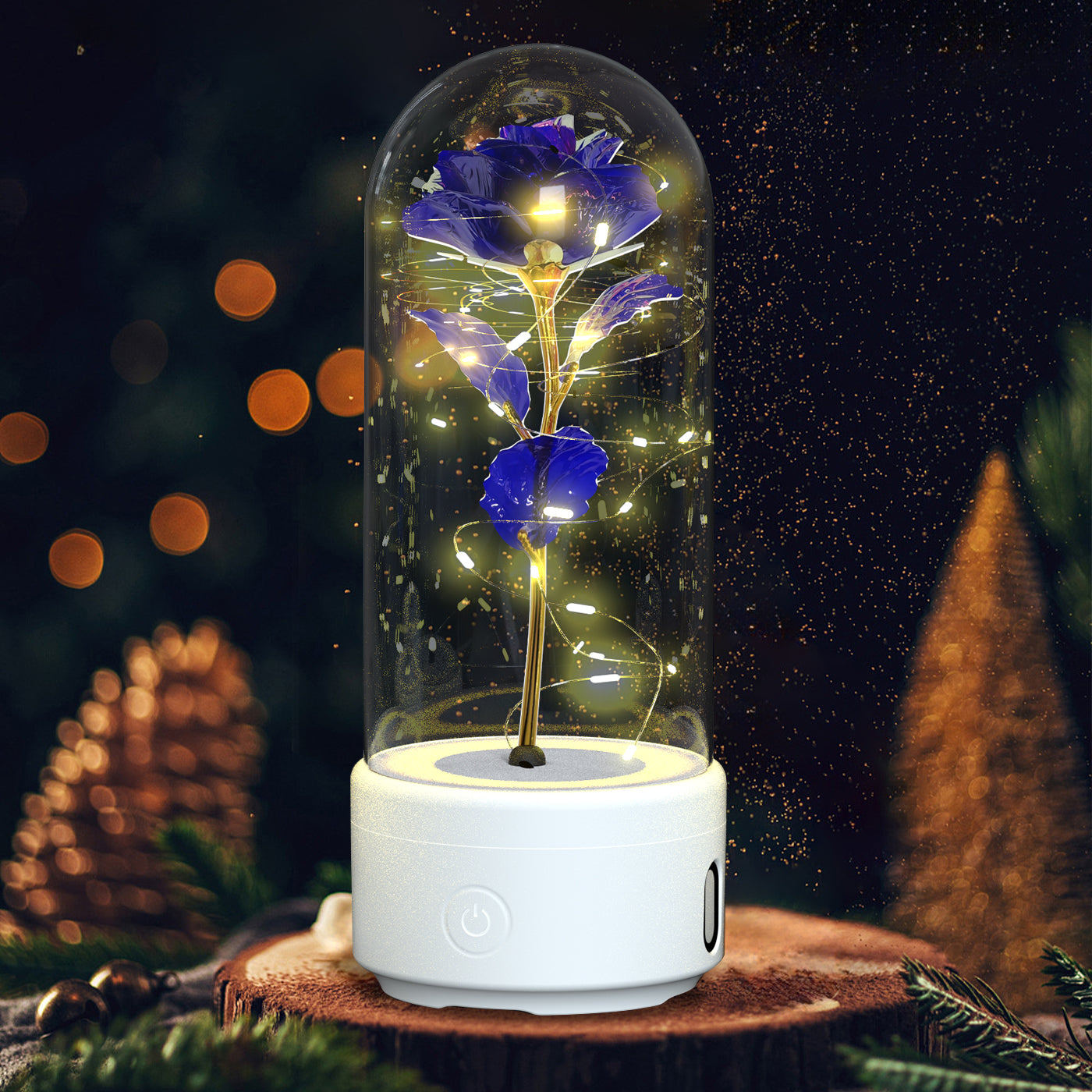 Enchanted Rose LED Light with Bluetooth Speaker - Romantic Glass Dome Night Light for Valentine's Day & Home Decor