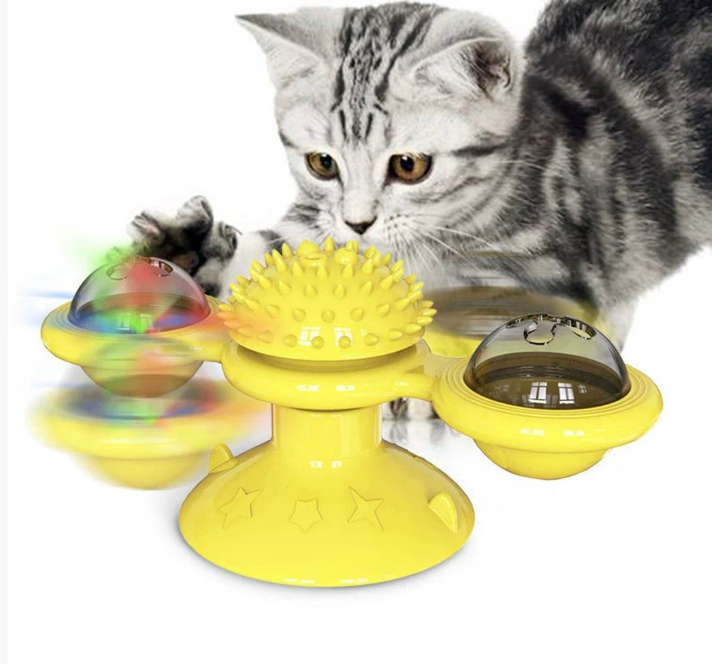Interactive Windmill Cat Toy – LED Ball, Suction Cup & Catnip for Active Play