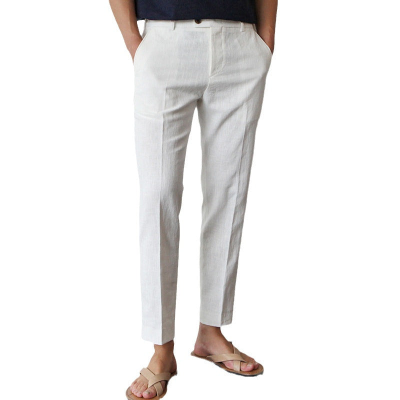 Men's Cotton Linen Cropped Pants - Straight Leg Summer Trousers