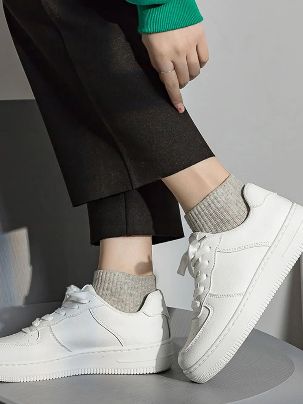 Women's Lace-Up Round Toe Platform Shoes | PU Leather Flat Platform Casual Shoes