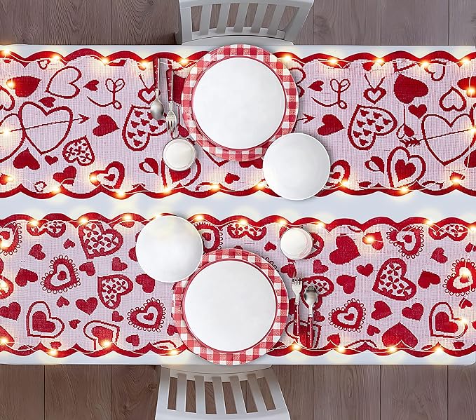 Valentine's Day Lace Table Runner - 13x72 Inch Heart Design for Wedding & Party Decor
