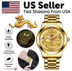 Men's Gold Stainless Steel Quartz Watch | Classic Dress Watch with Luminous Hands