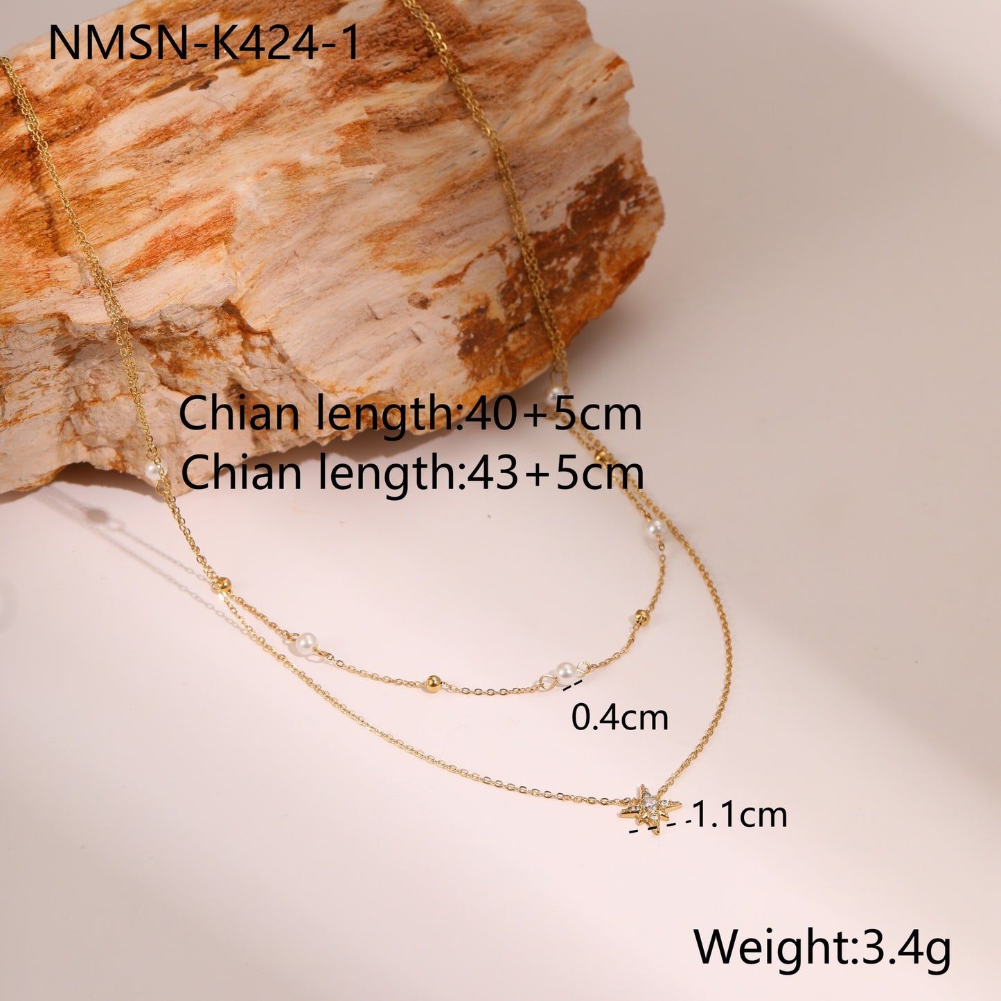 18K Gold Plated Layered Star Necklace – Pearl & Crystal Accents | Women's Jewelry